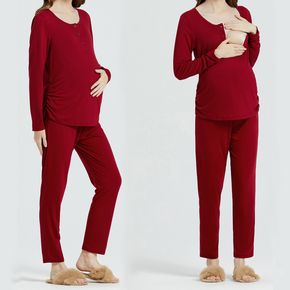 Maternity Christmas Half Button Ruched Side Long-sleeve Pajamas