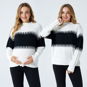 Maternity Black and White Two-Tone Half Turtleneck Long-sleeve Sweater