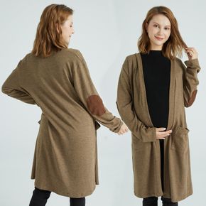 Maternity Khaki Dual Pocket Long-sleeve Cardigan Coat