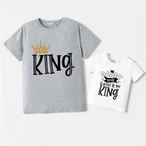 Kronen- und Buchstaben-Print Kurzarm-Baumwoll-T-Shirts für Papa und mich
