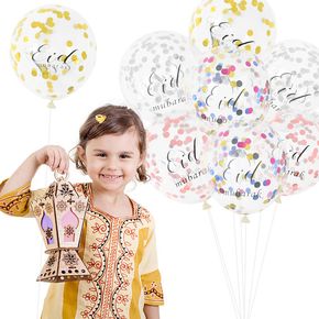 5-pack Eid Mubarak Print Sequin Balloons Party Decoration Muslim Eid Latex Balloons Decoration Supplies