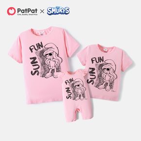 the smurfs mommy and me camisetas estampadas rosa 100% algodão manga curta