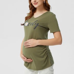 Maternity Daisy Letter Print Short Sleeve T-shirt