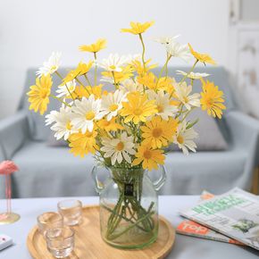 5 زهور الأقحوان الصغيرة الاصطناعية باقة من القماش ديزي لتزيين طاولة المنزل والمكتب