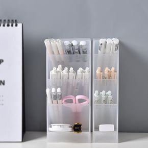 Oblique Insert Frosted Pen Holder Plastic Pen Organizer Storage Multifunctional 4 Compartments Desk Organizer Stationery Supply