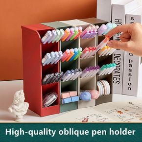 Oblique Insert Type Pen Holder Pen Organizer Storage Multifunctional 4 Compartments Desk Organizer Stationery Supply