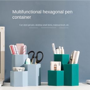 Hexagonal Diamond Pen Holder Simple Plastic Pencil Cup Desktop Stationery Storage Box Desktop Accessory