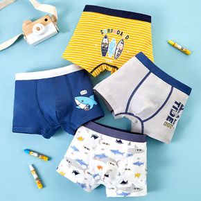 4-Pack Toddler Boy Shark/Letter Print/Stripe Boxer Briefs Underwear
