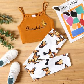 2pcs Kid Girl Letter Butterfly Print Camisole and Elasticized Leggings Set