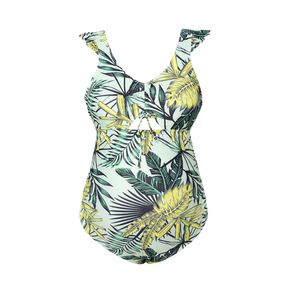 Maternity Floral Print Ruffle Cap Sleeve One Piece Swimsuit