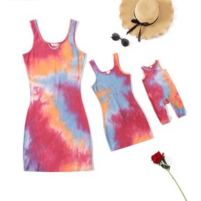 Tie Dye Ribbed Sleeveless Bodycon Dress for Mom and Me