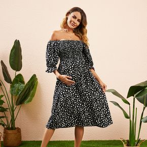 Maternity Allover Dots Print Off-Shoulder Dress