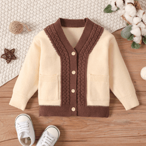 Baby Boy/Girl Long-sleeve Button Front Contrast Color Knitted Cardigan Sweater