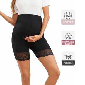 Maternity Black Lace Panel Biker Shorts