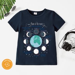 The Earth Day Kid Boy 95% Cotton Letter Space Print Dark Blue Short-sleeve Tee