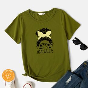 Women Graphic Portrait and Letter Print Round-collar Short-sleeve Tee