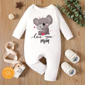 Muttertag Baby Mädchen 95 % Baumwolle Langärmliger Cartoon-Koala-Overall mit Buchstabenaufdruck