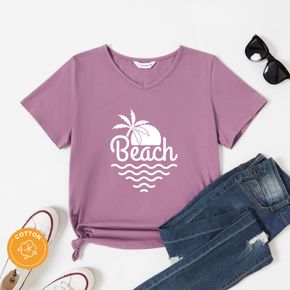 Women Graphic Beach Letter Print V Neck Short-sleeve T-shirt