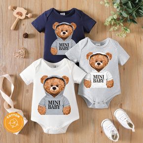 Baby Boy 95% Cotton Short-sleeve Teddy Bear Print Romper