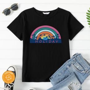 Women Graphic Holiday Rainbow Print Round Neck Short-sleeve T-shirt