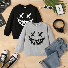 Kid Boy Emoji Print Drop Shoulder Pullover Sweatshirt