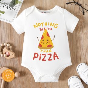 Baby Boy/Girl 95% Cotton Short-sleeve Cartoon Pizza and Letter Print White Romper