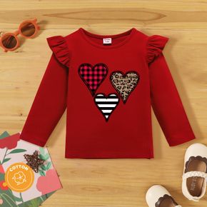 Toddler Girl Heart Graphic Ruffled Long-sleeve Burgundy Tee