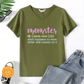 Kurzarm-T-Shirt mit V-Ausschnitt und grafischem Buchstabendruck für Frauen