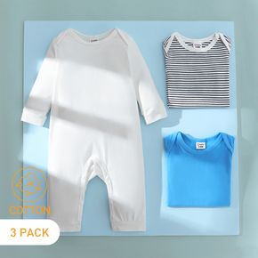 3er-Pack Baby-Baumwoll-Set mit einfarbigem und gestreiftem Strampler