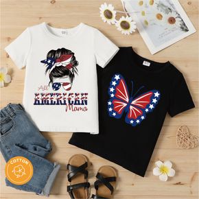 Independence Day Kid Girl Letter Cartoon/Butterfly Print Short-sleeve Cotton Tee