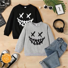Kid Boy Emoji Print Drop Shoulder Pullover Sweatshirt