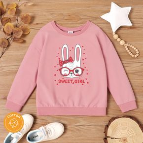 Kid Girl Cute Rabbit Print Pink Cotton Pullover Sweatshirt