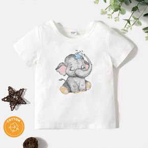 Toddler Boy/Girl Playful Elephant Print White Tee