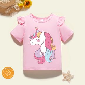 Toddler Girl Graphic Unicorn Print Ruffled Short-sleeve Tee