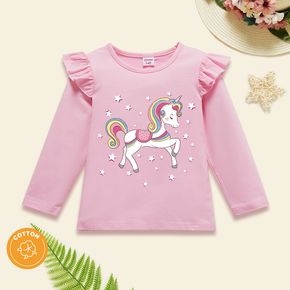 Toddler Girl Graphic Unicorn and Stars Print Ruffled Long-sleeve Tee