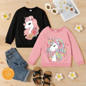 Kid Girl Casual Animal Unicorn Print Cotton Pullover Sweatshirt