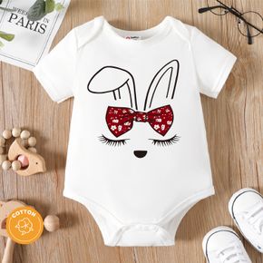 Baby Girl 95% Cotton Short-sleeve Cartoon Rabbit Print White Romper