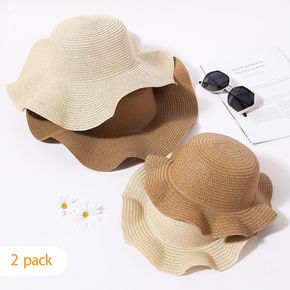 2-pack Solid Ruffle Edge Straw Hat for Mom and Me