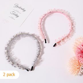 2-pack Faux Pearl Mesh Lace Headband Hair Hoop for Girls