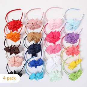 4-pack Solid Ribbed Swallowtail Bow Headband Hair Hoop for Girls