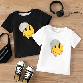 Kurzarm-T-Shirt mit lässigem Gesicht und Emojis-Aufdruck für Kinder und Jungen