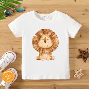 Toddler Boy Animal Lion Print Short-sleeve White Cotton Tee