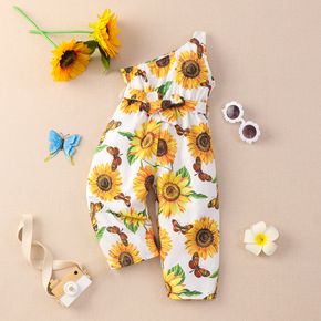 Toddler Girl Floral Print One Shoulder Sleeveless Jumpsuits