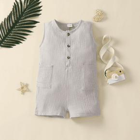 Toddler Boy Basic 100% Cotton Button Design Sleeveless Crepe Rompers