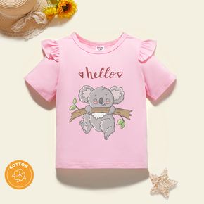 Toddler Girl Graphic Koala and Letter Print Ruffled Short-sleeve Tee