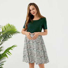 Maternity Contrast Floral Print Short-sleeve Dress