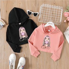 Kid Girl Figure Graphic Print Hooded Sweatshirt