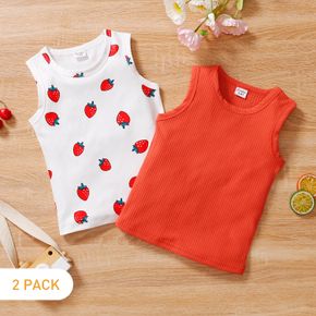 2-Pack Toddler Girl Strawberry Print/Solid Color Tank Top