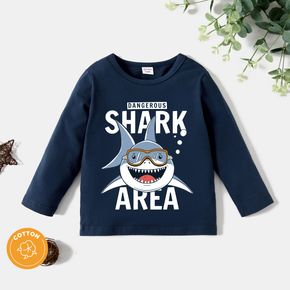 Toddler Boy Graphic Shark and Letter Print Long-sleeve Tee