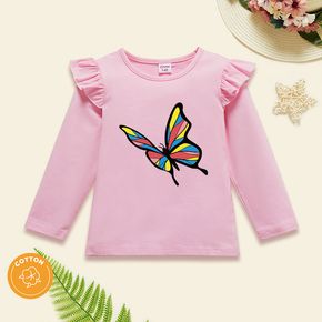 Toddler Girl Graphic Butterfly Print Ruffled Long-sleeve Tee